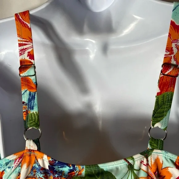 Denim & Co V-Neck Wrap Front Swim Dress Bright Tropical Size 10 New - Picture 4 of 11